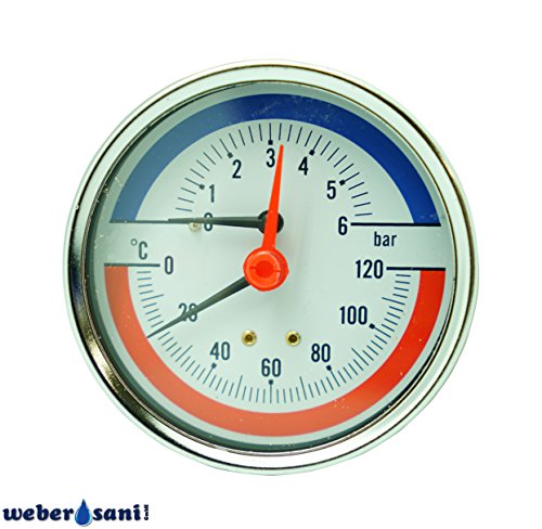 Thermo-Manometer 1/2 Zoll Rückeingang Manometer Ø80mm 6BAR 120C