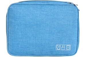 ACOPTON Travel Electronics Organizer, Waterproof Cable Organizer Bag for Electronic Accessories Double Layer Large Shockproof Cable Storage Bag for Cord, Power Bank, Tablet (Sky Blue)