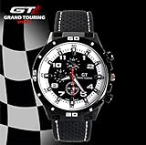 Grand Touring Sportuhr Schwarz Weiß - Edelstahl mit High Quality Kautschuk - Präzessionsuhrwerk - Analog