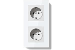 BSEEDLIFE Enchufe Pared,Doble Enchufe Doble Pared Schuko Normas Europeas,157 * 86mm 2 Gang 16A,Marco de Cristal,Fácil Instalación,Blanco