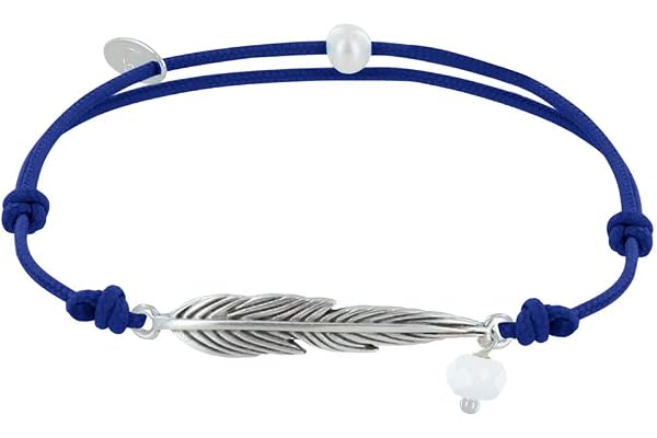 LES POULETTES BIJOUX - Bracelet Lien Plume Laiton Argenté et Perle Facettée