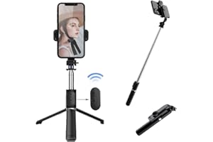 Enkarl Selfie Stick Tripod, Portable Extendable 3-in-1 Stainless Steel Phone Tripod with Detachable Wireless Remote and Tripod Stand Selfie Stick, Lightweight Compatible with Cellphones (Black)