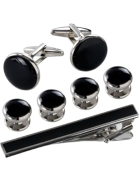 Manschettenknöpfe für den Smoking - Formelles Metall & Krawattennadel mit Box (Schwarz)
