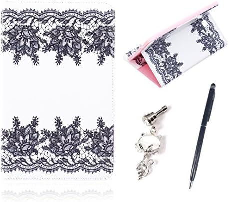 Spiritsun Samsung Galaxy Tab E (9.6 Inches) T560 Case,Samsung Galaxy Tab E (9.6 Inches) T560 Cover,Samsung Galaxy Tab E (9.6 Inches) T560 Leather Wallet Case Painted Pattern Series PU Leather Magnetic Smart Case Cover Stand Function Protective Sleeve Flip Holster with Stylus Pen and Pink Rose Flower Dust Plug - Black Flower