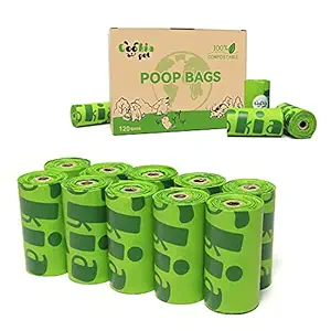 GookiaPet 120 Counts Compostable Dog Poop Bags,Meet ASTM D6400 and EN13432 OK Compost Poop bags,Vegetable Corn Starch Based Dog Poop Bags