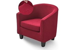 Highdi Copripoltrona 1 posto Elasticizzato Tessuto Jacquard Borgogna Coprisedie, 2 Pezzi Chesterfield Fodere per Poltrona da Cocktail Antiscivolo per Bar Cameretta Club Copri Sedia Soggiorno