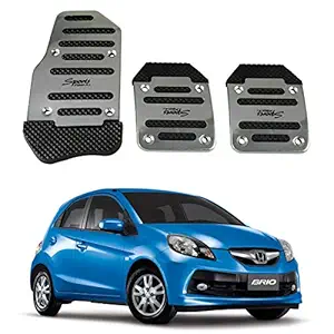 Oshotto 3 Pcs Non-Slip Manual CS-373 Car Pedals Kit Sports Pad Covers Set Compatible with Honda Brio (Silver)