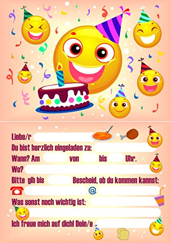 Einladungskarten für Kindergeburtstag Jungen | Mädchen 12 Stk. verschiedene Motive (Einhorn Eulen Smiley Emoji) zum Geburtstag - 3