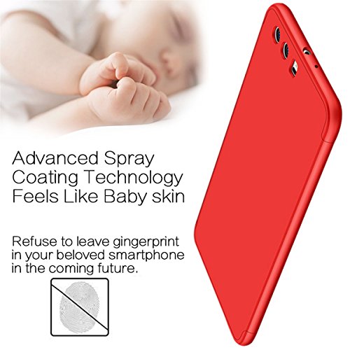 Qissy Carcasa Huawei P10  3 in1 Todo Incluido Anti-Scratch Anti-Huella Dactilar a Prueba de Choque 360 PC Protective Case Cover Skin para Huawei P10 P10 Plus  Huawei P10  Rojo 