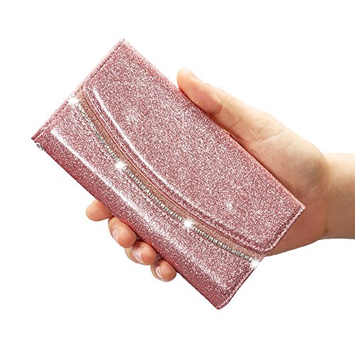 iPhone 6 Plus 6S Plus 5.5 inch Case,Luxury Bling Glitter [Rhinestone Magnetic Closure] Sparkle Diamond Crystal [Stylish Handbag] PU Leather Folio Inner Flip Wallet TPU Case with [Card Slots] Cover for Apple iPhone 6 Plus/6S Plus 5.5 inch - Rose Gold