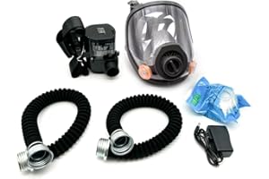Toplionace Máscara de Respirador de Seguridad - Sistema de Respirador Portátil con Máscara de Gas de Cara Completa Alimentada por Aire de Flujo Constante Eléctrico