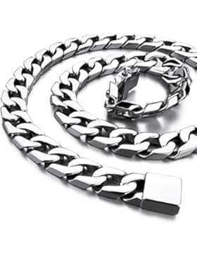 MunkiMix Groß Schwer 14mm Breite Edelstahl Halskette Panzerkette Kette Link Silber Ton 24 Zoll Herren