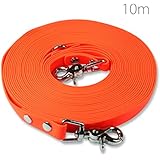 Schleppleine 10m - Neon-Orange - zugfeste, schmutz- und wasserabweisende Hundeleine mit zwei Karabiner und D-Ring