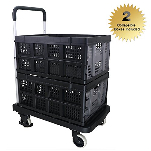 Finether-Carro de Transporte Plegable Carretilla de Mano Portátil Multifuncional Carro de Plataforma con 2 Cestas Plegables, Capacidad de 286.6 ibs, Negroca nasal, 132.3 lbs de capacidad, color negro