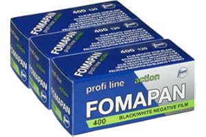 FO11561-3 - Confezione da 3 pellicole fotografiche Foma Fomapan Action 400 ISO nero/bianco negativo, formato medio/120