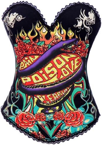 JL Corset Goth Punk Rock Black Snake Hook Tattoo Boned Corset Top (UK(6-8) S, Black)