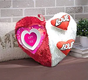 DreamVio Love Heart Shape Valentine Day Gift Fur Cushion,Plush Pillow for Gifting on Birthdays,Anniversaries Color - Red, White (Size- 17x17 inch) Shape 2
