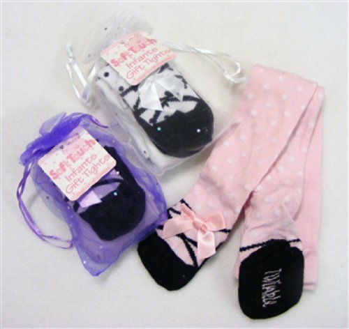One Pair Soft Touch Infants Tights With Ballet Shoe Design Feet Presented In An Organza Gift Bag - Purple 18-24 Mths