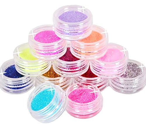 KAIKSO-IN 12 Farben-Metall Glitter Nail Art Tool Kit Acryl-Puder-Staub-Juwel Stamper 1003