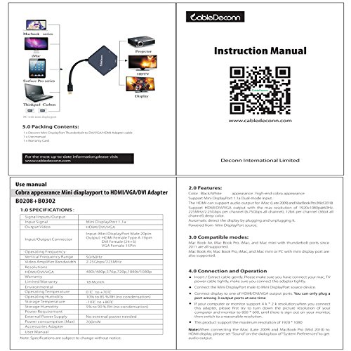 CableDeconn Multifunktions-Thunderbolt Mini Displayport DP auf HDMI VGA DVI Kabel Konverter Adapter für MacBook Pro Air - 5