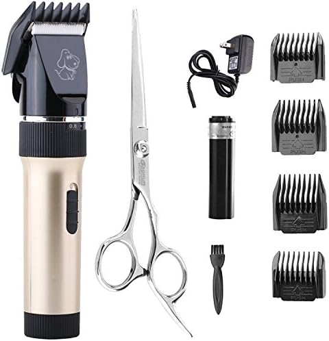 Dog Clippers Cat Shaver, Professional Hair Grooming Electric Clipper Detachable Blades Cordless Rechargeable, Pet Clipper for Thick Coats Long haired Dog Cat, Quiet Animal Clippers and Trimmer (Gold)