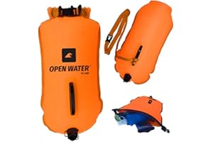 OPENWATER Bouée de natation gonflable XL - grande bouée de sécurité avec une poche pour les choses 28L orange