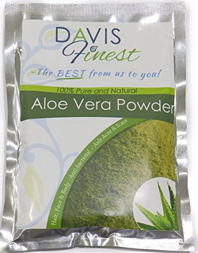 Davis Finest Premium Aloe Vera Leaf Powder - 100% Pure and Natural Herbal Plant Powder Restores Collagen and Moisture to Dry Chapped Itchy Damaged Problem Skin and Scalp - Face Body Blemish Control Mask for Healing Scars and Reducing Acne Blackheads and Whiteheads (50g) (100g)