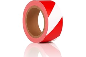 Reactive Brands Hazard Tape Red and White – 50mm x 33m Strong Adhesive Warning & Caution Tape – Durable Floor Marking Tape for Safety Zones, Warehouses, Construction Sites, and Work Areas (1 ROLL)