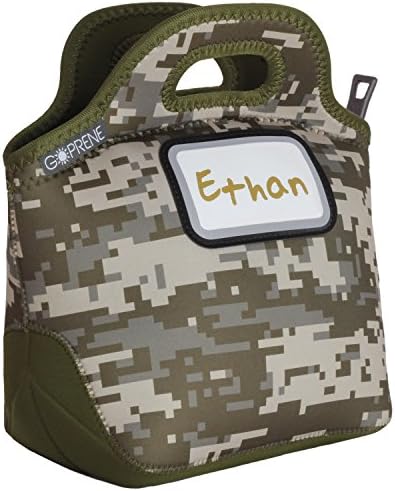 Identi Tote: Kids' Insulated Neoprene Lunch Bag with Reflective ID Card Pocket ~ Reusable, Foldable, Washable, Unisex, 28 x 28 x 16.5 cm (HxWxD), DIGITAL CAMO + 3 Blank Name Cards by GOPRENE