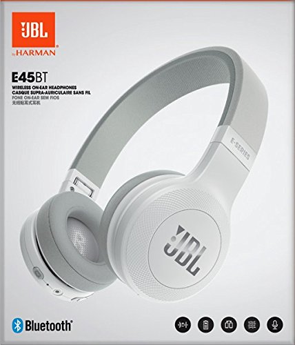 JBL E45BT On-Ear Ohraufliegender Bluetooth KopfhÃ¶rer Faltbar Inkl. Abnehmbares Verwicklungsfreies Textilkabel mit Universeller 1-Tasten-Fernbedienung mit Integriertem Mikrofon - WeiÃŸ