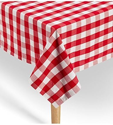 American Summertime Red Gingham Tablecloth Top Quality 100% Cotton Red / White Checkered Square Tablecloth 52 x 52" Hemmed Extra Heavyweight | Machine Washable | Nice Gift For Mom
