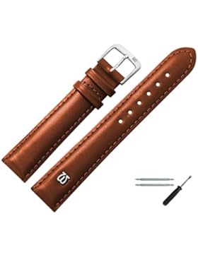 Uhrenarmband 16mm Leder glatt braun mit Naht, Bombage - Ersatzarmband aus Rindsleder - inkl. Federstege & Werkzeug...