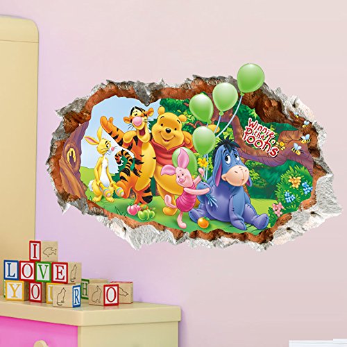Oulique ® 3D Aufkleber Winnie the Pooh im Wanddurchbruch Loch für das Kinderzimmer - 6