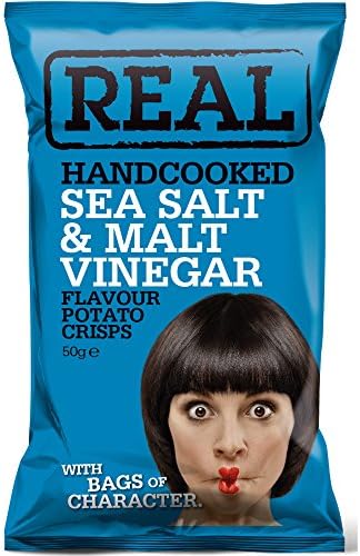 Real Crisps Hand Cooked Sea Salt &amp; Malt Vinegar - Pack Size = 18x50g