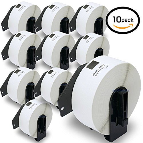 10 Rolls Brother-Compatible DK-11201 P-Touch 29mm x 90mm 4000 Die-Cut Standard Address Labels With Refillable Cartridge