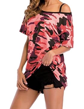 Bekleidung Longra❤️❤️ Damen T Shirt Schulterfrei Shirts One Shoulder-Tops Damen Sommermode Streetstyle Kurzarm...