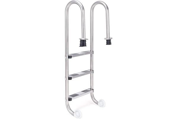 COSTWAY Échelle de Sécurité pour Piscine Echelle de Piscine à 3 Marches en Acier Inoxydable Anti-derapantes