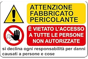 SOCIAL CRAZY CARTELLO SEGNALETICO - ATTENZIONE FABBRICATO PERICOLANTE - Con Adesivo in Vinile e Pannello in Forex (Pannello 5mm Stampato)