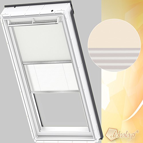 Vorteilsset Verdunkelungsrollo & Faltstore DFD F06 1085S / Bedienart : Manuell / Farbe : Uni Beige/Weiß / Fenstergröße : F06 / Fenstertypen : GGU, GPU, GHU, GTU, GXU, GGL, GPL, GHL, GTL, GXL