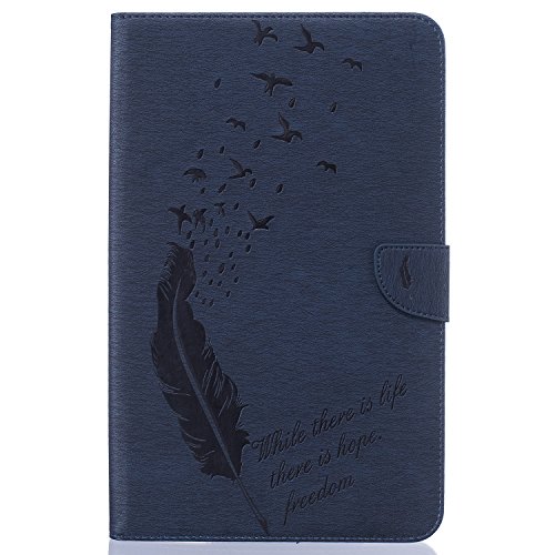 Samsung Galaxy Tab E 9.6-Inch SM-T560 Hülle, DEENOR Stilvoll 3D Drucken Feather und Vögel Serie Brieftasche Tasche PU Leder Flip Protective Stand Tasche Schutzhülle Hülle für Samsung Galaxy Tab E 9.6-Inch SM-T560 / T561 / T565.[Feather-Dark Blue] - 2