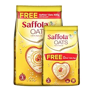 Saffola Oats | Rolled Oats | Delicious Creamy Oats | 100% Natural | High Protein & Fibre | Healthy Cereal | 1Kg with 400g Free