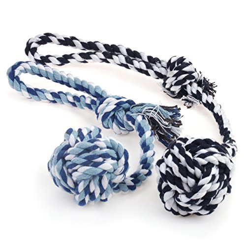 Chiwava-Pet-157-Rope-Tug-Dog-Toy-Multicolor-Knot-Cotton-Cord-Ball-with-handle-for-Puppy-Chew-Throw-Play-Random-Color