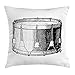 Produktbild Snare Drum Throw Pillow Cushion Cover, Vintage Illustration of Antique Instrument Historic Old Arts Melody Performance, Decorative Square Accent Pillow Case, 18 X 18 Inches, Black White