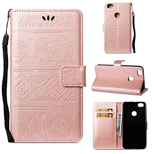 Cover Xiaomi Redmi Note 5A, Custodia Xiaomi Redmi Note 5A Prime, CaseLover PU Pelle Libro Flip Portafoglio Goffratura Elefante Custodia per Redmi Note 5A / Note 5A Prime Interno Silicone TPU Protettiva Caso con Porta Carte Chiusura Magnetica Supporto Funzione Appoggio Cuoio Protezione Copertura (5.5 Pollici) - Oro Rosa