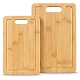 Deconox Bambu 2&rsquo;li Kesim Panosu Seti, 16x26 cm ve 20x30 cm Doğal Bambu Kesim Tahtası, Oluklu Kenarlı Askı Delikli Mutfak Doğr