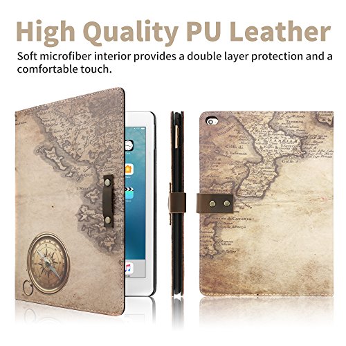 Boriyuan Apple Ipad Mini 2 (Die Okt. 2014) inkl. Displayschutzfolie und Stylus, Schwarz, Night Chic, Vintage, Retro, aus Leder, für Apple Ipad, IPAD6 AIR2 Tablet (2014), mit integriertem, Standfunktion, automatischer Wake/Sleep &Einsatz Schnalle Design A12 - 2
