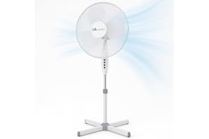 UR CHOICE 16 Inch White Pedestal Fan, Adjustable Height, 3 Speed Settings Powerful Electric Floor Fan for Cool Airflow, Lightweight Standing Fan for Home, Office, Bedroom & Living Room