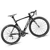Bicicletta da Strada, Materiale in Fibra di Carbonio/Livello Gara, Adatto per Persone di Altezza, Bicicletta per Famiglie con Ciclo Sportivo, Nero/Rosso,Black,45CM