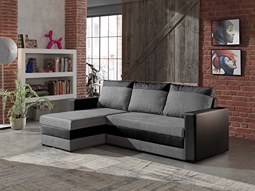 Bestmobilier - Portland - Canapé d'angle réversible Convertible Noir/Gris- 225x145x85cm