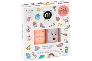 Nailmatic Kids Crac - Kit Vernis enfant à l'eau (2) + Stickers pour Ongles Autocollants Nail Art - Vernis à Ongles Enfant Non Toxique - Manucure Enfant - Cadeau Fille Garçon 3 ans et +